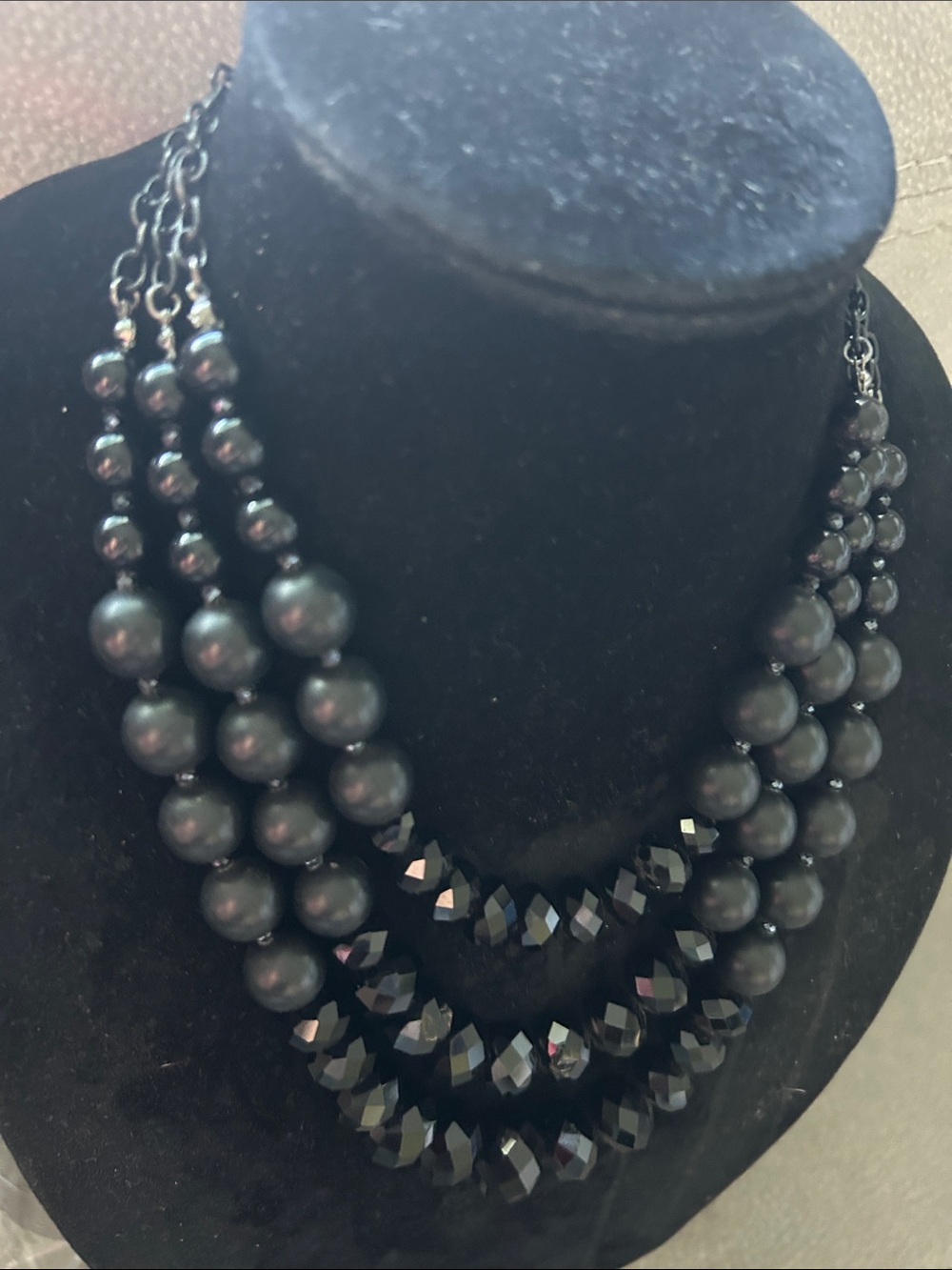 Elegant Black Multi-Strand Crystal Beaded Necklace